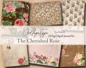 Junk Journal kit featuring roses 24 digital pages