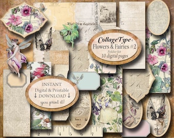 file folder diy printable kit, 10 pages, flowers fairies pdf and jpg