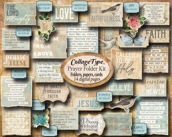 Digital File Folder kit - Christian Themed Scripture & Prayer Cards with folders 14 pages