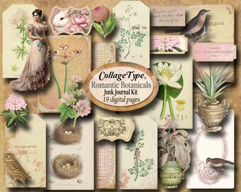 File Folder with foldouts digital kit antique botanicals 19 original collage  pages