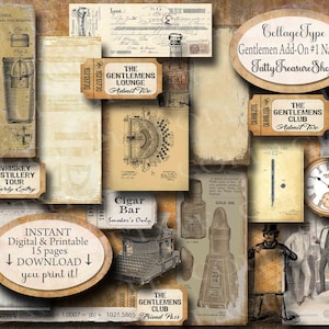 Gentlemen add on journal kit, brown grunge sepia, masculine, 15 pages JPG and PDF