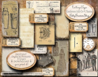 Gentlemen add on journal kit, brown grunge sepia, masculine, 15 pages JPG and PDF