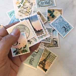 París, francés, sellos postales, falso, efímera, diario basura, imprimible, papel