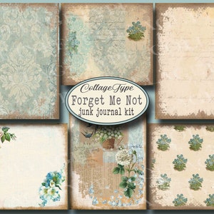 BLUE SEPIA IVORY, forget me not flowers, Butterflies, 22 instant digital sheets
