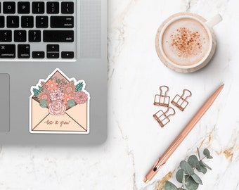 Flower sticker, floral vinyl sticker, flowers in envelope sticker, floral hydro flask sticker, roses sticker, pastel floral decal