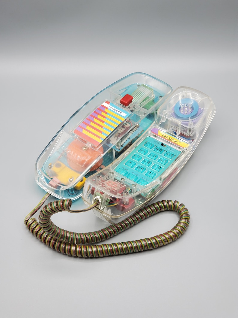 1980s Clear Phone Long Cord Vintage Unisonic See-Through Clear Telephone