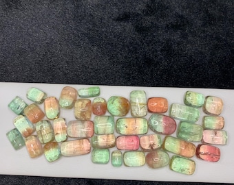 Pacote com cabochões de turmalina verde e bicolor de 296 quilates para joalheria.