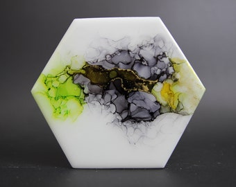 Green, Yellow and Black Alcohol Ink Coasters