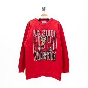 Vintage 90s NC State Wolfpack | Big Logo Crewneck Sweatshirt | College Football Pullover | Retro NCAA Team Gear | Size L