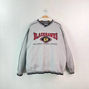 Vintage 90s Chicago Blackhawks NHL Embroidered Sweatshirt | Hockey Crewneck | Team Sportswear | Size 3XL