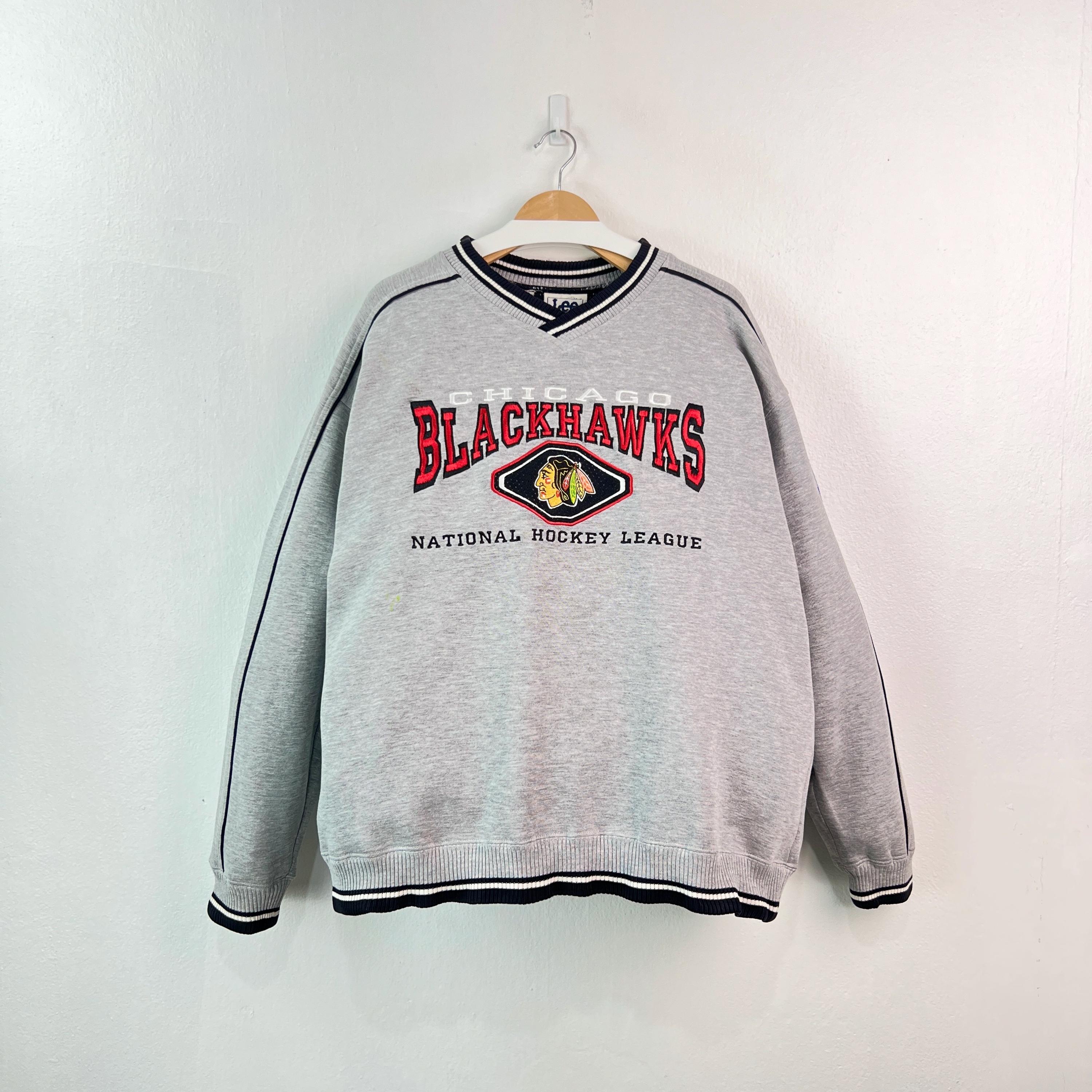 Vintage 90s Chicago Blackhawks NHL Embroidered Sweatshirt | Hockey Crewneck | Team Sportswear | Size 3XL