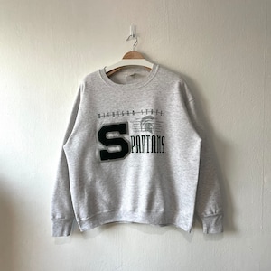 Vintage 90s Michigan State University Spartans Crewneck Gray Sweatshirt Sportswear (Size XL)