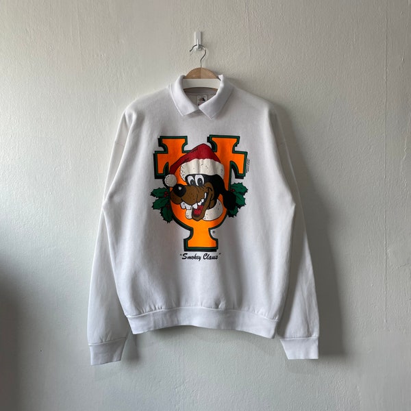 Vintage 90s University of Tennessee Volunteers Smokey Claus Mascot White  Sweatshirt Sportswear (Size XL)