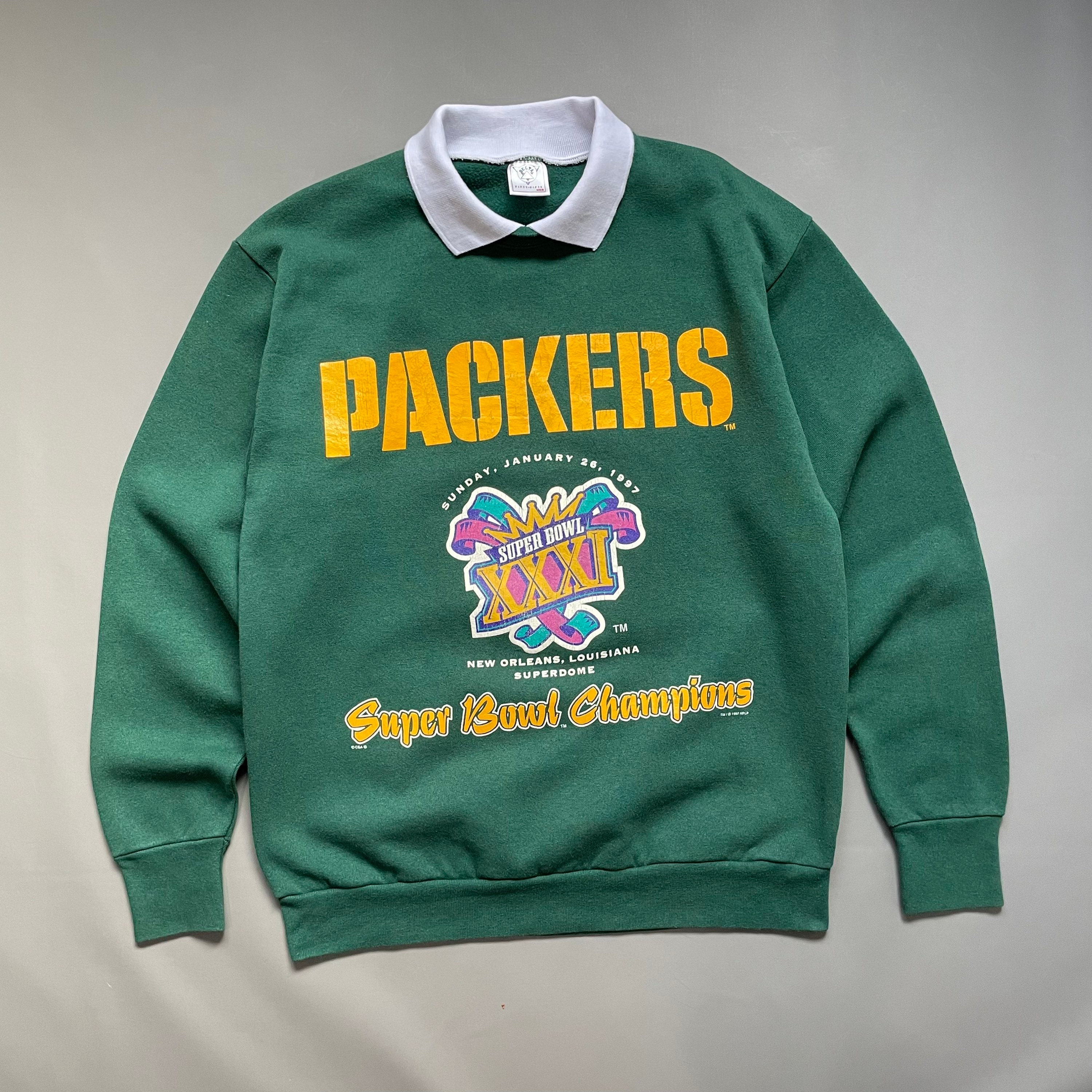 Americana Voetbal Kleding Gender-neutrale kleding volwassenen Hoodies & Sweatshirts Sweatshirts Sportkleding Vintage 1997 Super Bowl XXXI Green Bay Packers Kampioen NFL Crewneck Sweatshirt Made In USA 
