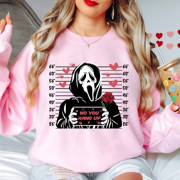 No You Hang Up Scream Mask Horror Movie Sweater, Funny Valentine Sweater Scream Halloween Hoodie, Scary Ghost Face Hoodie, Funny Ghost Face