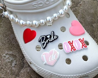 Cute Bridal Croc Charms - Bride Wedding Shoe Charms,  Hen Party, Bachelorette, Honeymoon, Bridesmaid Gift, Pink, Heart