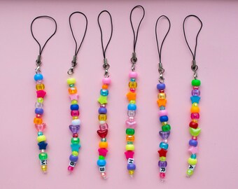 Cute 90s Style Phone Charm - Colourful Beaded Phone Accessory - Hand Strap Also Available