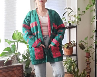 vintage green and red quilted jacket