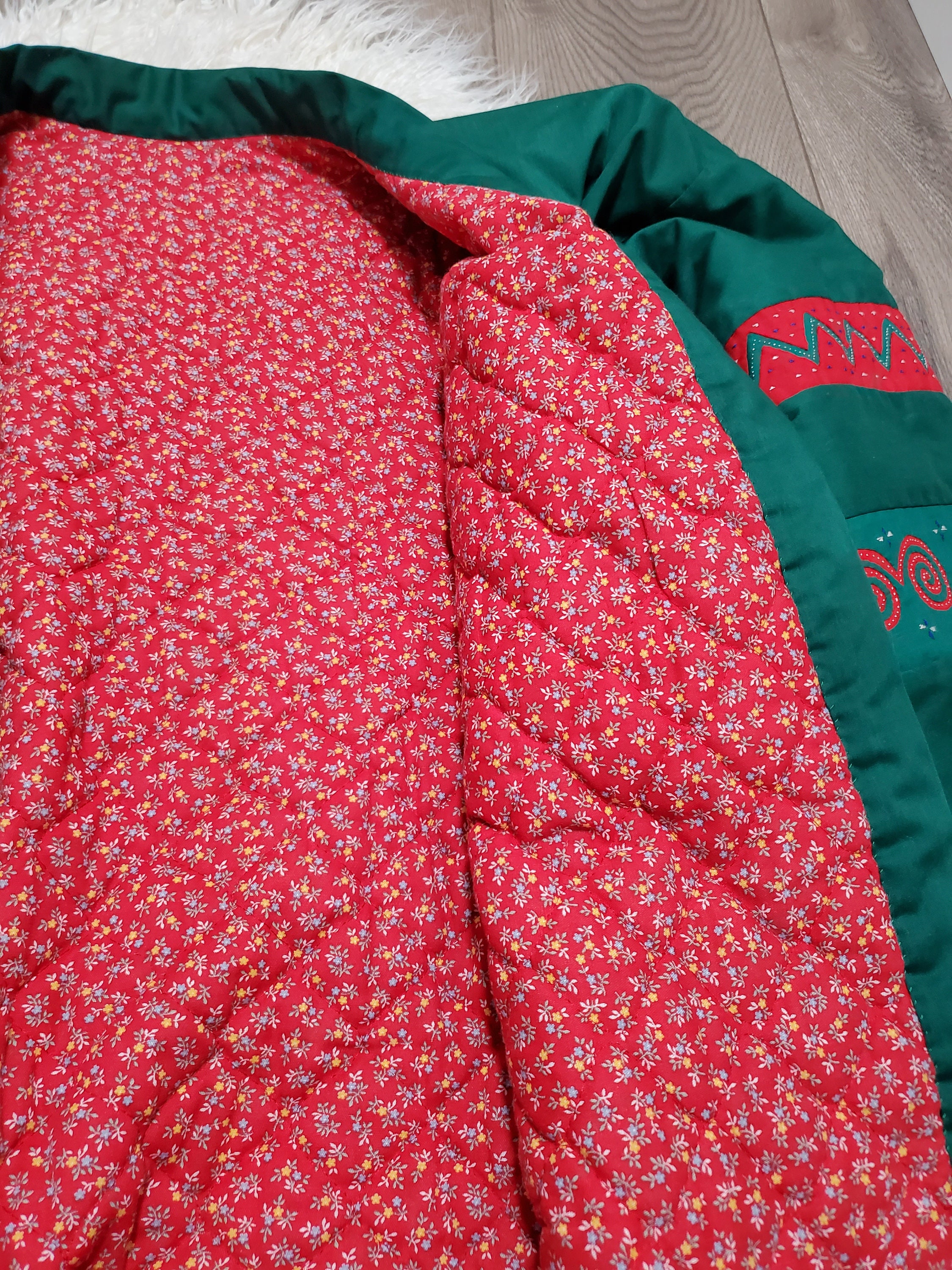 Vintage Green and Red Quilted Jacket Etsy