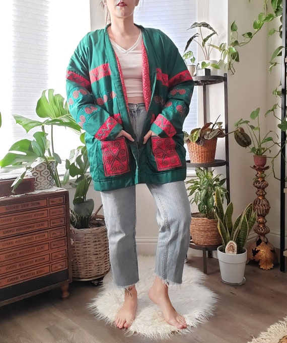 vintage green and red quilted jacket