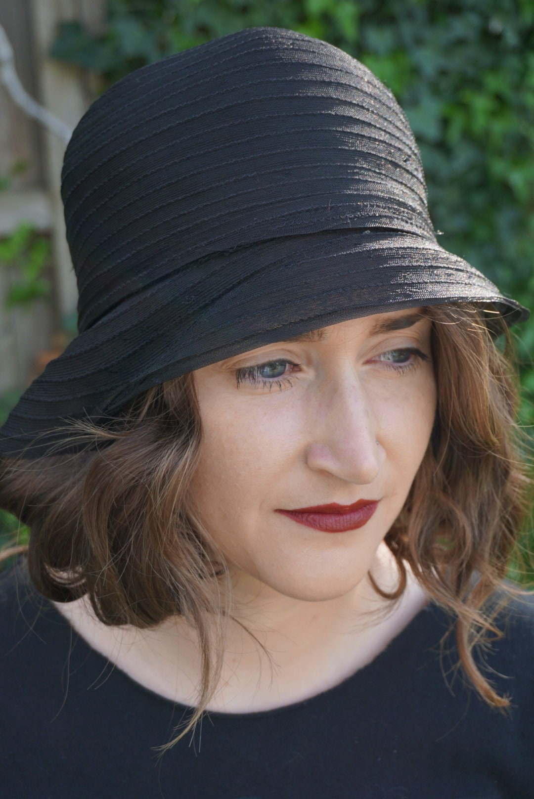 Vintage 1920s Black Bucket Hat by Hodge 