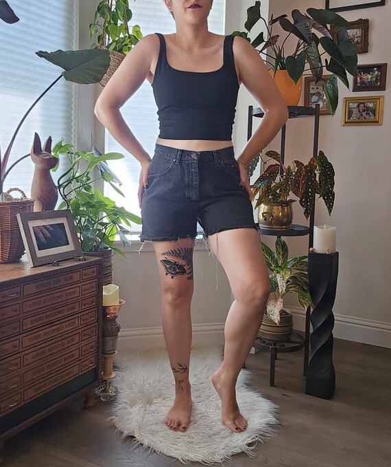 vintage 1990s black Lee distressed cut offs