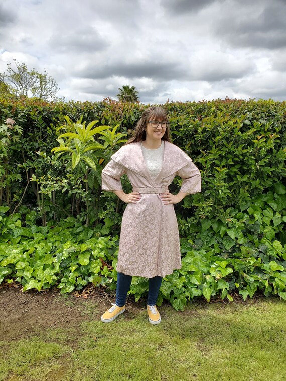 vintage 1950s light pink silky dress over coat/ op