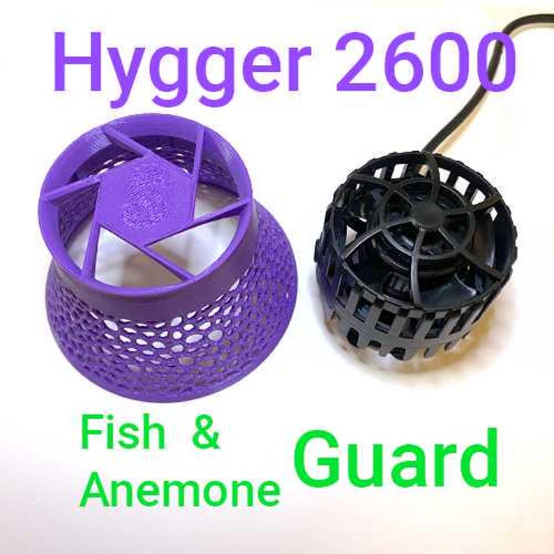 May include: Purple and black 3D printed fish and anemone guard for a Hygger 2600 water pump.