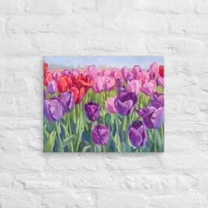 Pink Purple Red Tulips Printing Canvas Wallart, Romantic Tulips Wall Art, Romantic Floral Wall Art, Pink Red Purple Flower Wall Art