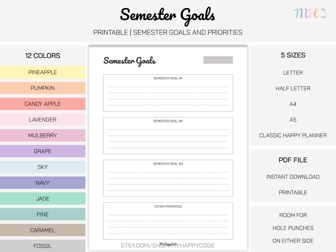 Spring Semester Goals Semester Goals Tracker Printable Semester Goals Planner - Etsy