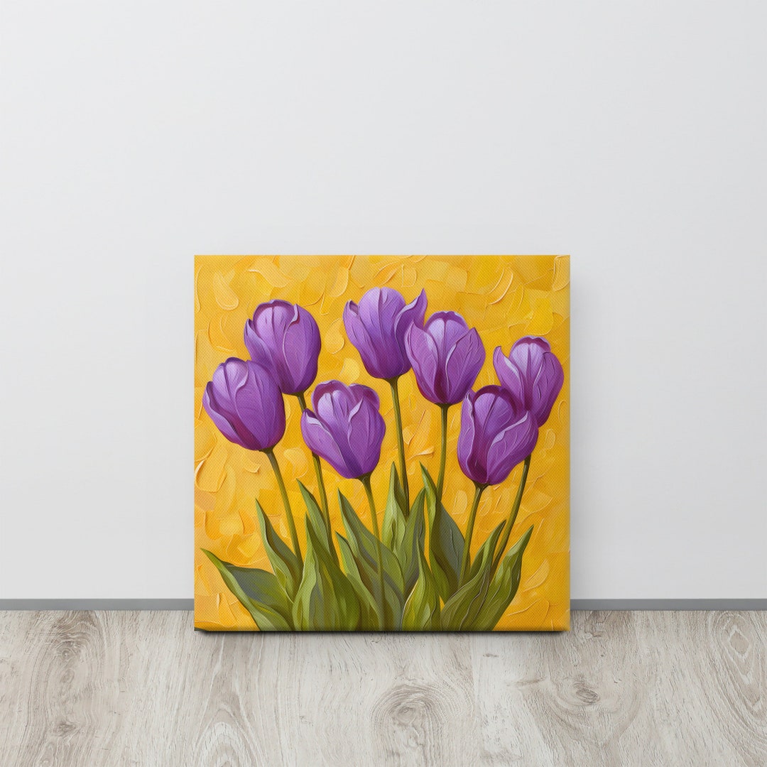 Purple Tulips Painting Canvas Print, Purple Floral Wall Art, Purple