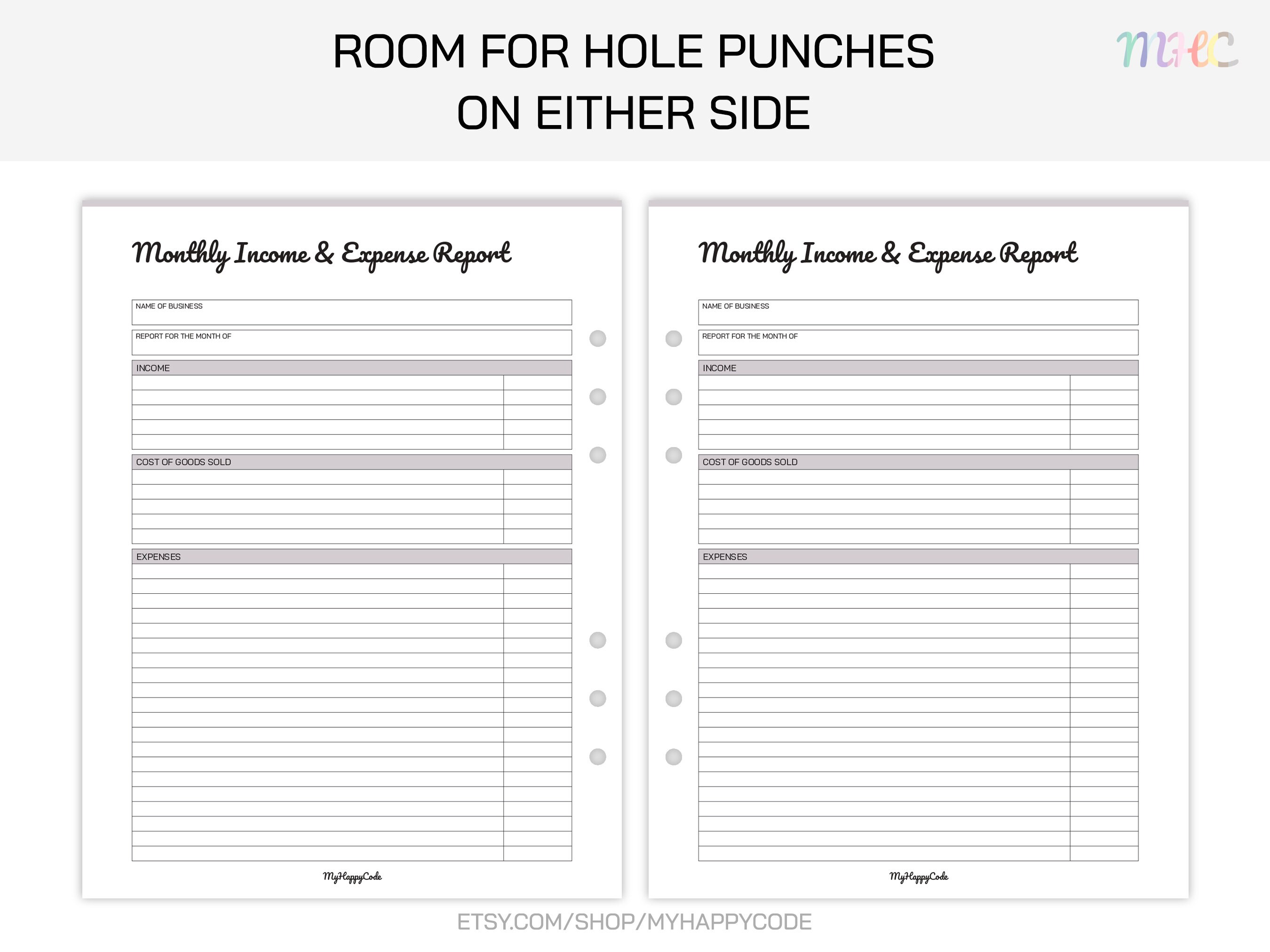 Monthly Business Income and Expense Report Printable, Monthly Income ...
