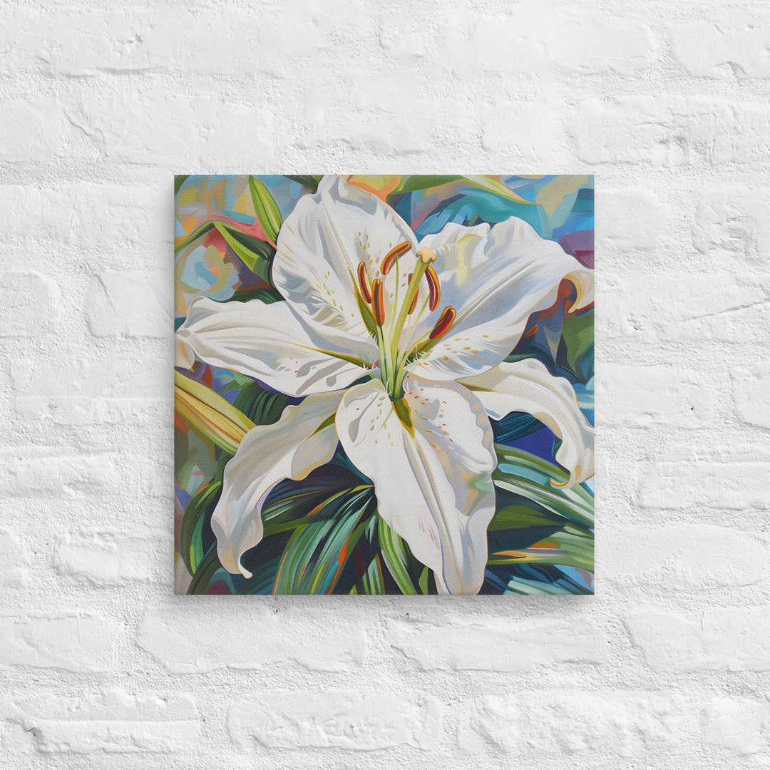 White Lily Flower Painting Canvas Print, White Lily Flower Wall Art ...