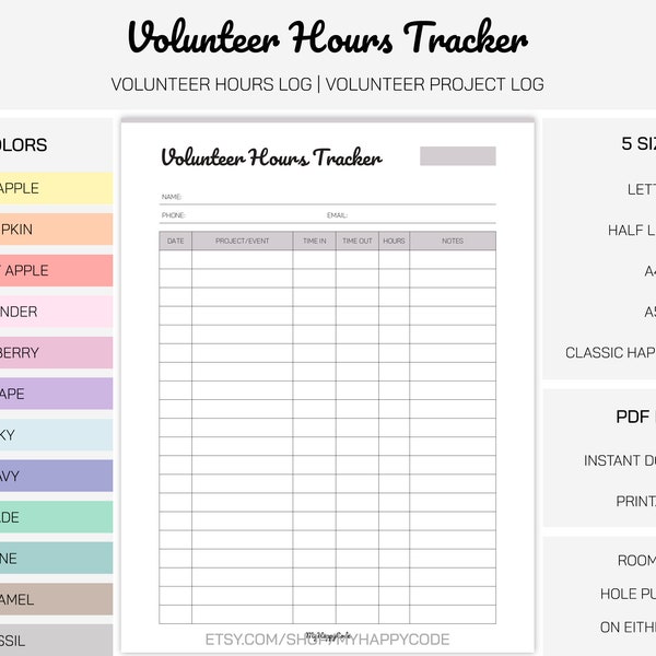 Volunteer Hours Tracker Printable, Volunteer Activity Tracker Printable, Volunteer Hours Sign Up Form Printable
