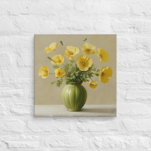 California Poppy Flowers Printing Canvas Wallart, Yellow Poppy Flowers Wall Art, Yellow Floral Canvas Print
