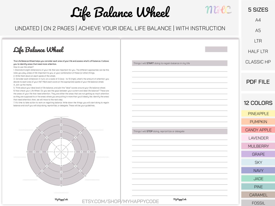 Life Balance Planner Printable, Life Balance Wheel, Life Wheel, the ...