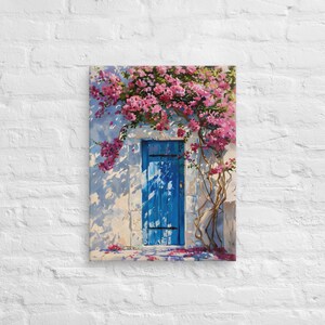 Pink Blooming Bougainvillea Outside the House Printing Canvas Wallart, Pink Bougainvillea Wall Art, Pink Floral Wall Art, Blooming Wall Art
