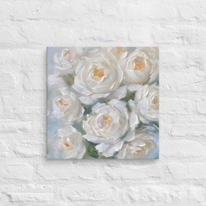 Romantic White Roses Printing Canvas Wallart, White Roses Wall Art, Romantic Floral Wall Art, White Floral Wall Art
