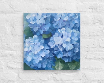 Blue Hydrangeas Oil Printing Canvas Wallart, Blue Hydranges Wall Art, Blue Floral Wall Art, Blue Flower Wall Art
