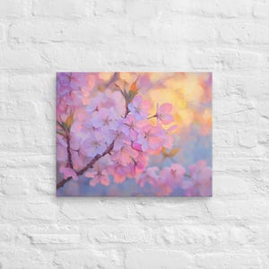 Pink Cherry Blossom in Sunset Printing Canvas Wallart, Pink Cheery Blossom Wall Art, Pink Sakura Sunset Wall Art