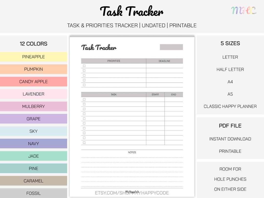 Task Tracker Printable, Project Task Tracker Printable, Academic Task ...