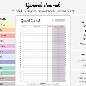 Self Employed Accounting General Journal Page Printable, Accounting ...