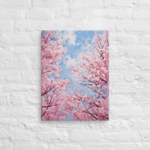 Romantic Pink Sakura and Blue Sky Printing Canvas Wallart, Pink Cherry Blossom Wall Art, Sakura Trees Wall Art, Pink Floral Wall Art