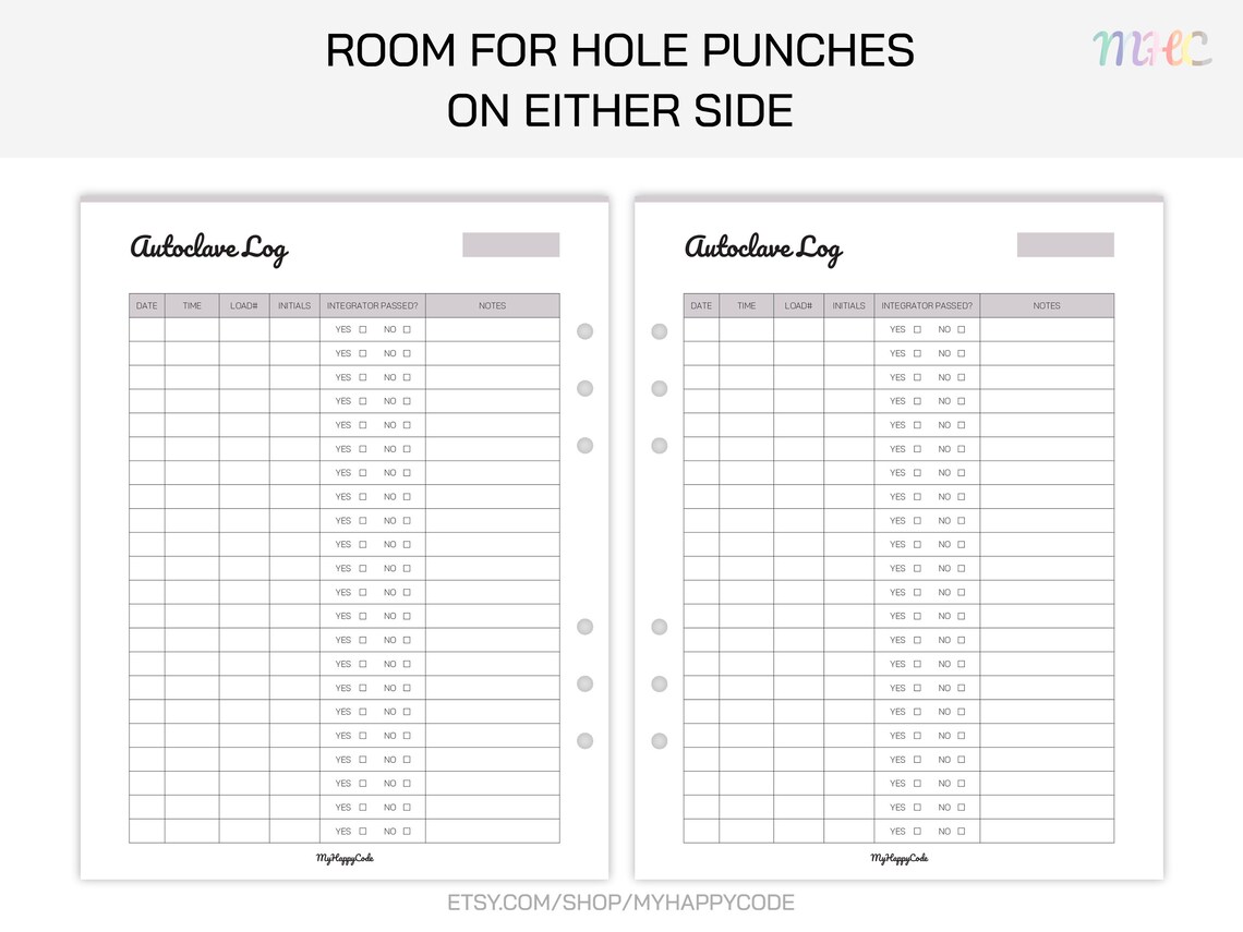 Autoclave Sterilization Log Printable, Autoclave Sterilization Tracker