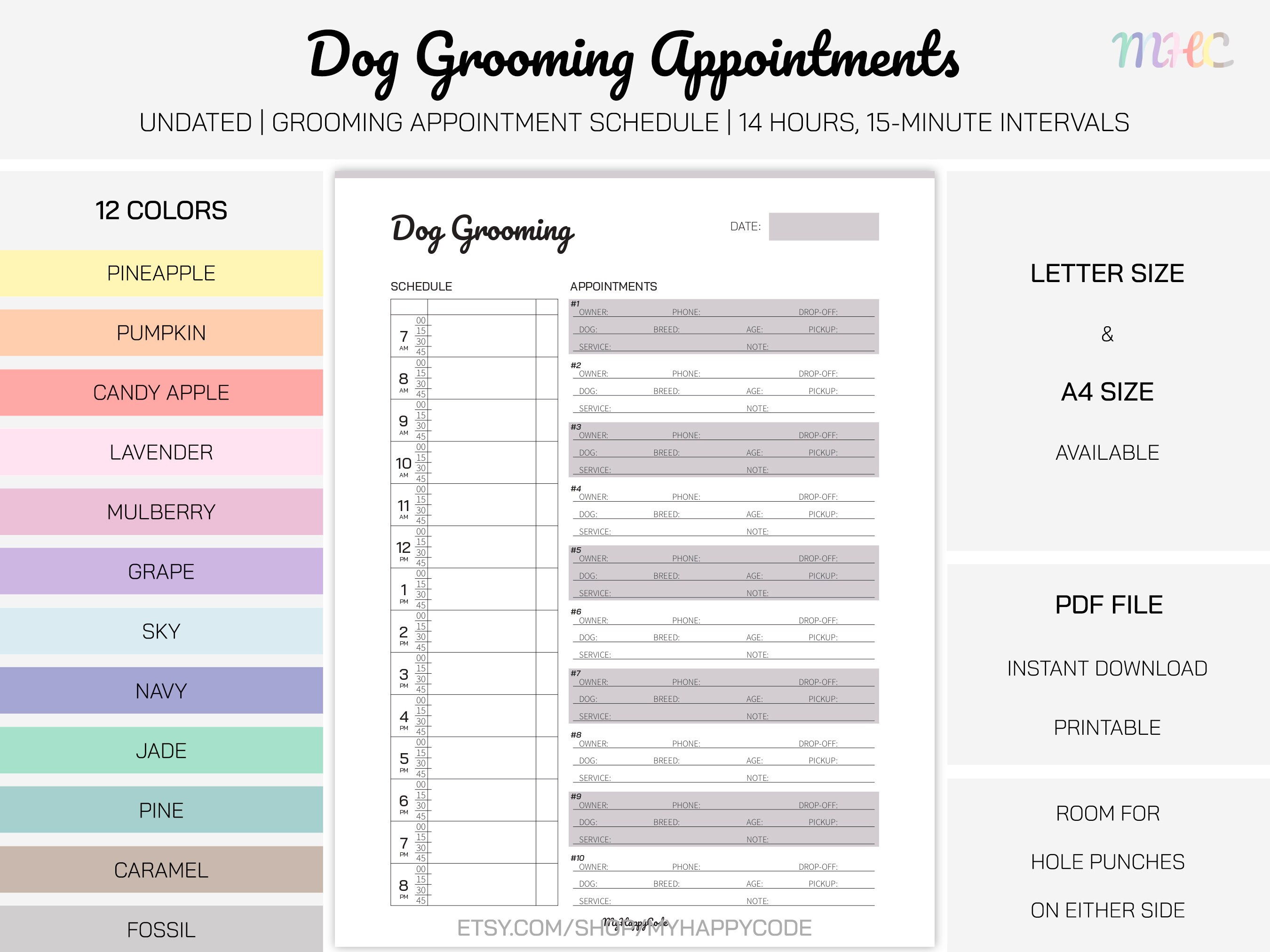 Undated Dog Grooming Appointment Schedule Printable, Dog Grooming  Appointment Book Printable, Groomer Appointment Book, Groomer Schedule -  Etsy Denmark