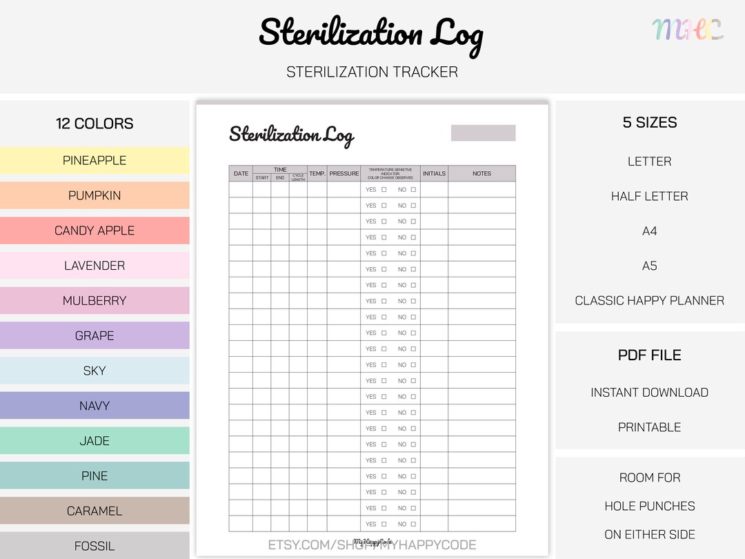 Sterilization Log Printable, Sterilization Tracker Printable - Etsy