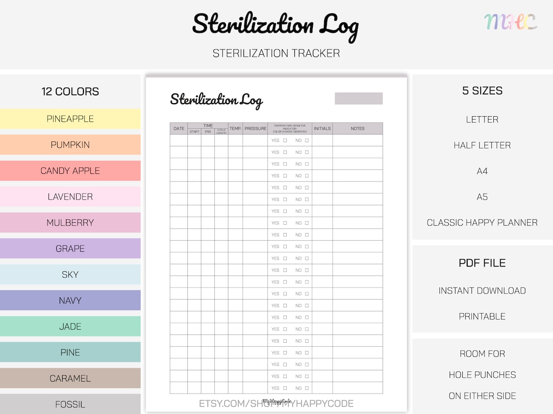 Sterilization Log Printable, Sterilization Tracker Printable Etsy
