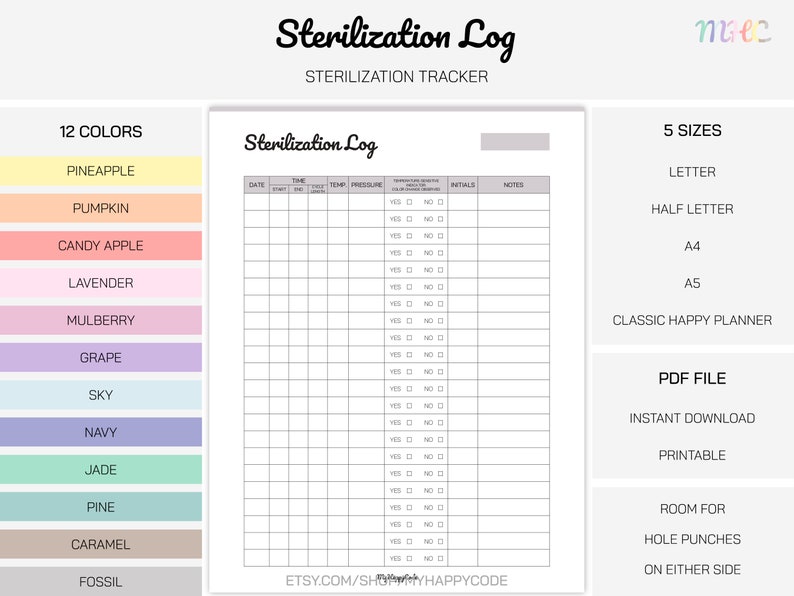 Sterilization Log Printable, Sterilization Tracker Printable Etsy