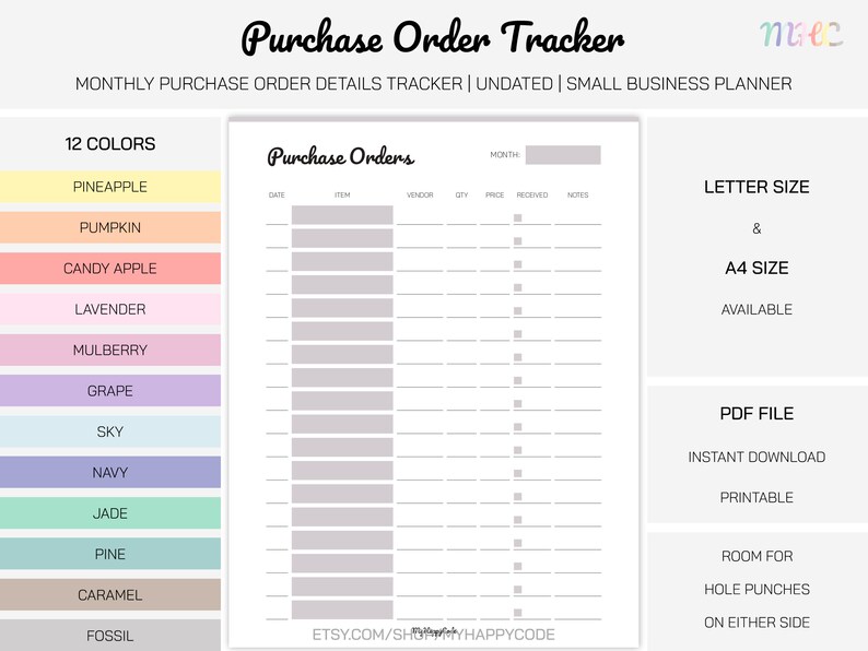 Purchase Order Tracker Printable, Order Status Tracker, Order Tracker