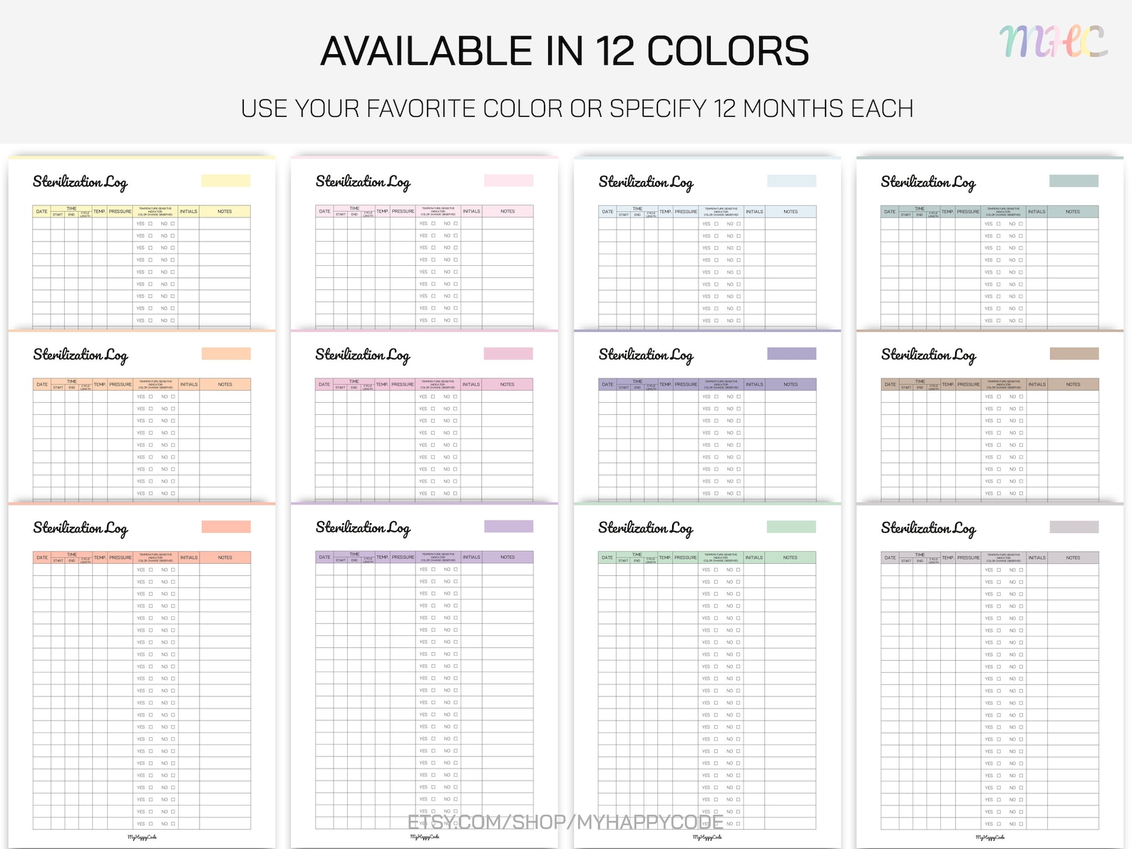 Sterilization Log Printable, Sterilization Tracker Printable Etsy